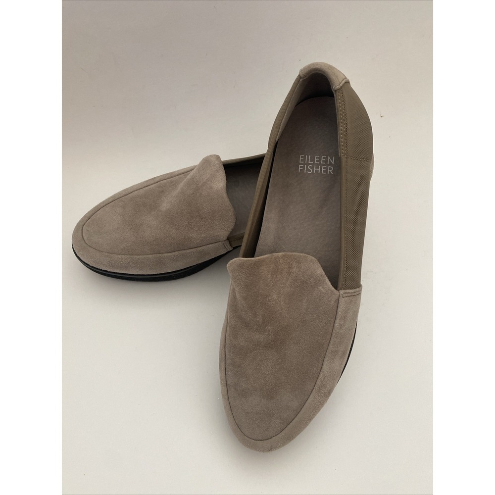 EILEEN FISHER Gray suede loafer Slip On Shoes Size 7 Mesh Side Non Slip Sole